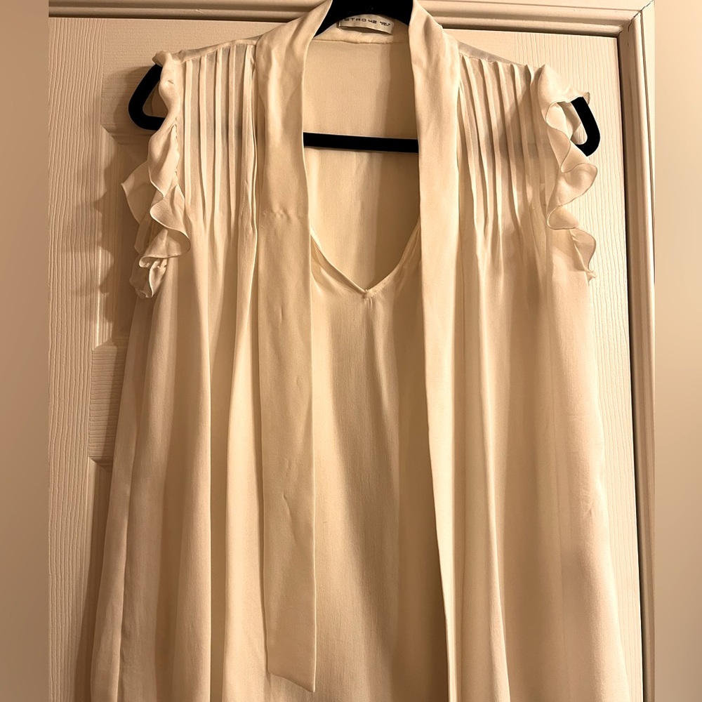 Etro Tie-Necked Tiered Ruffle Sleeved Cream Silk Blouse